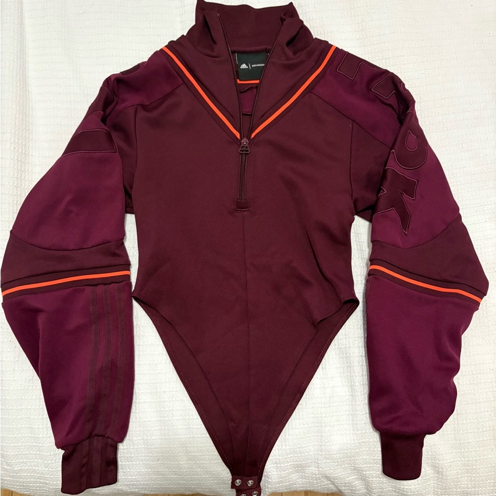 Adidas Ivy Park Maroon Bodysuit with Orange Trim